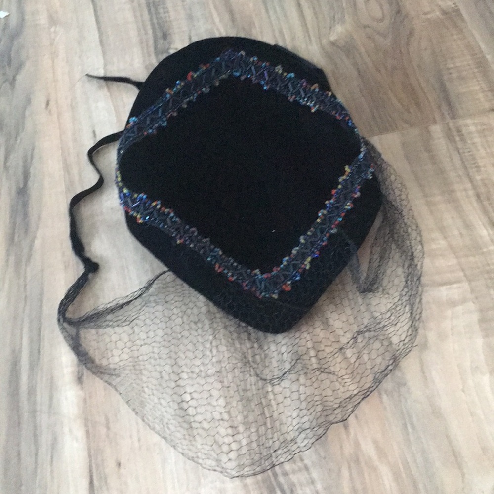 Vintage black velvet hat with veil